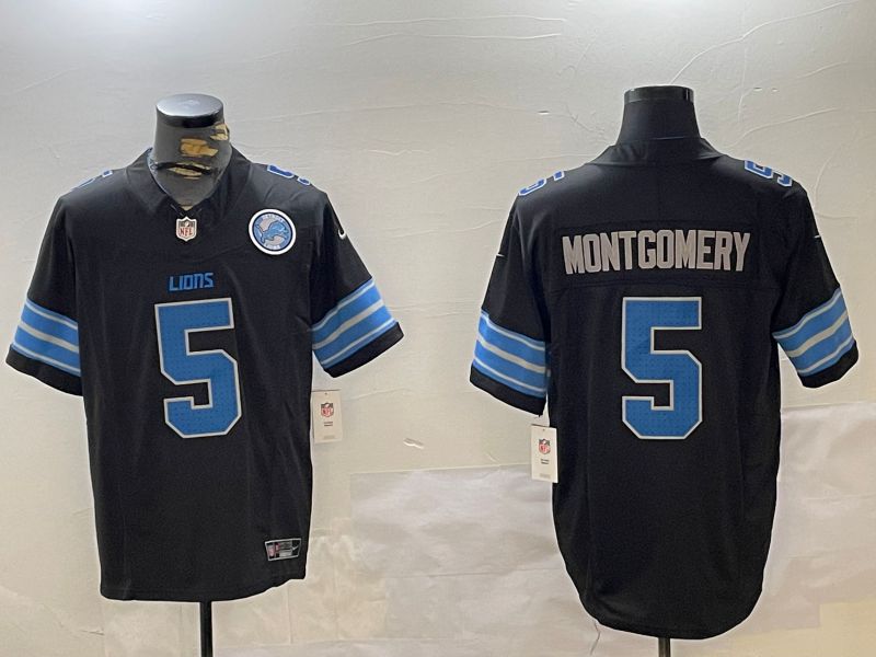 Men Detroit Lions #5 Montgomery Black three generations 2024 Nike Limited NFL Jersey style 2